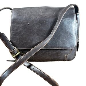 Crazy Horse Leather Messenger Bag Dark Brown Crossbody Unisex